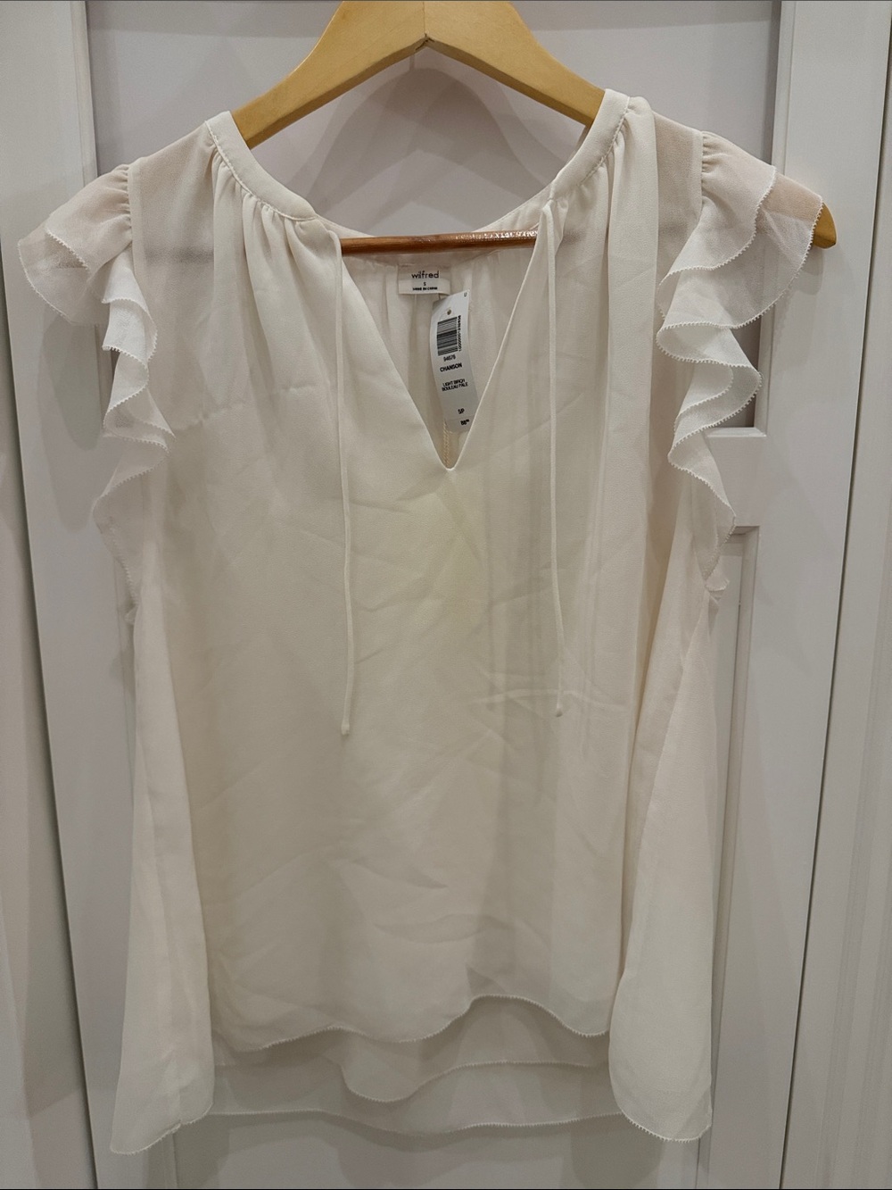 Wilfred Cream Ruffle Sleeve Tie-Front Blouse